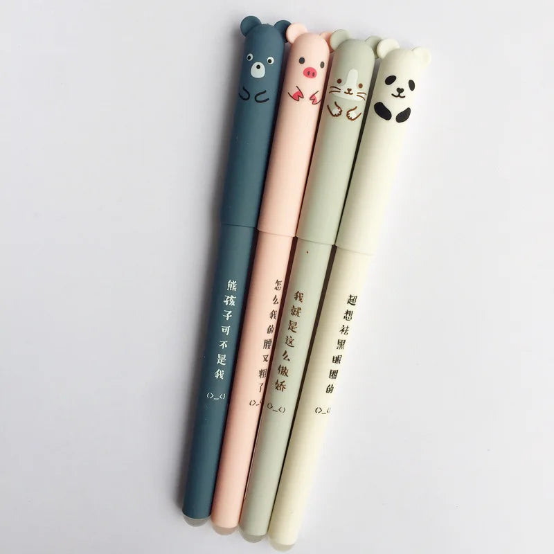1PC Kawaii Pig Bear Cat Mouse Erasable Gel Pen School Office Supplies Stationery Gift 0.35mm Blue Black Ink