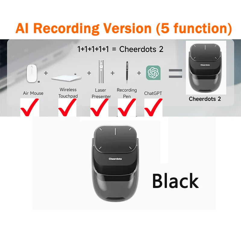 CheerTok Cheerdots2 Wireless Touchpad All-in-one Pocket AirMouse AI Recording ChatGPT Enabled Mouse Presenter Smart Phone Remote