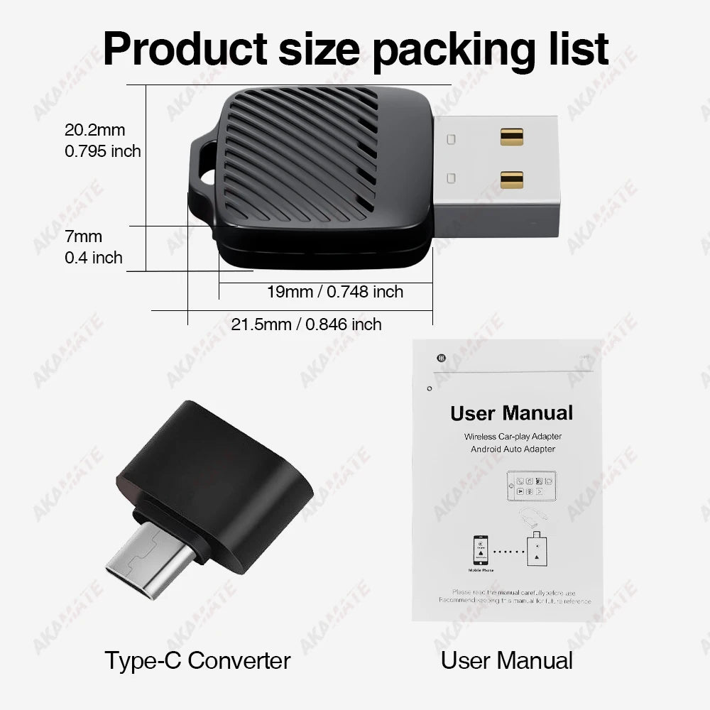 Wireless Mini CarPlay Adapter for VW Toyota Audi for OEM Wired to Wireless CarPlay Android Auto Type-C USB Plug and Play Dongle