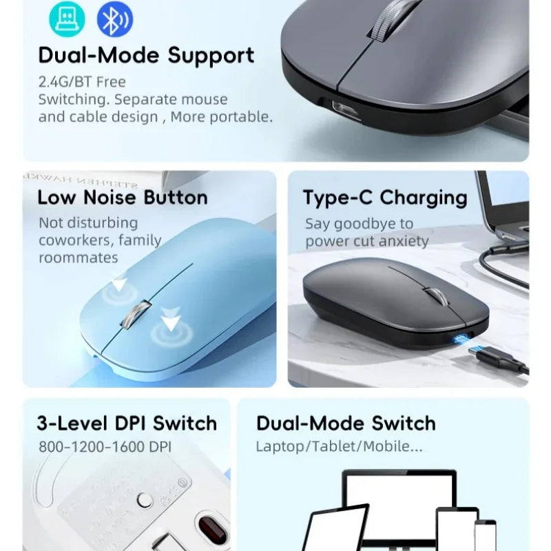 Bluetooth Wireless Mouse 2.4G Dual Mode DPI Adjustable Type-C Rechargeable Silent Ergonomic Portable Office Mouse 2026 ﻿