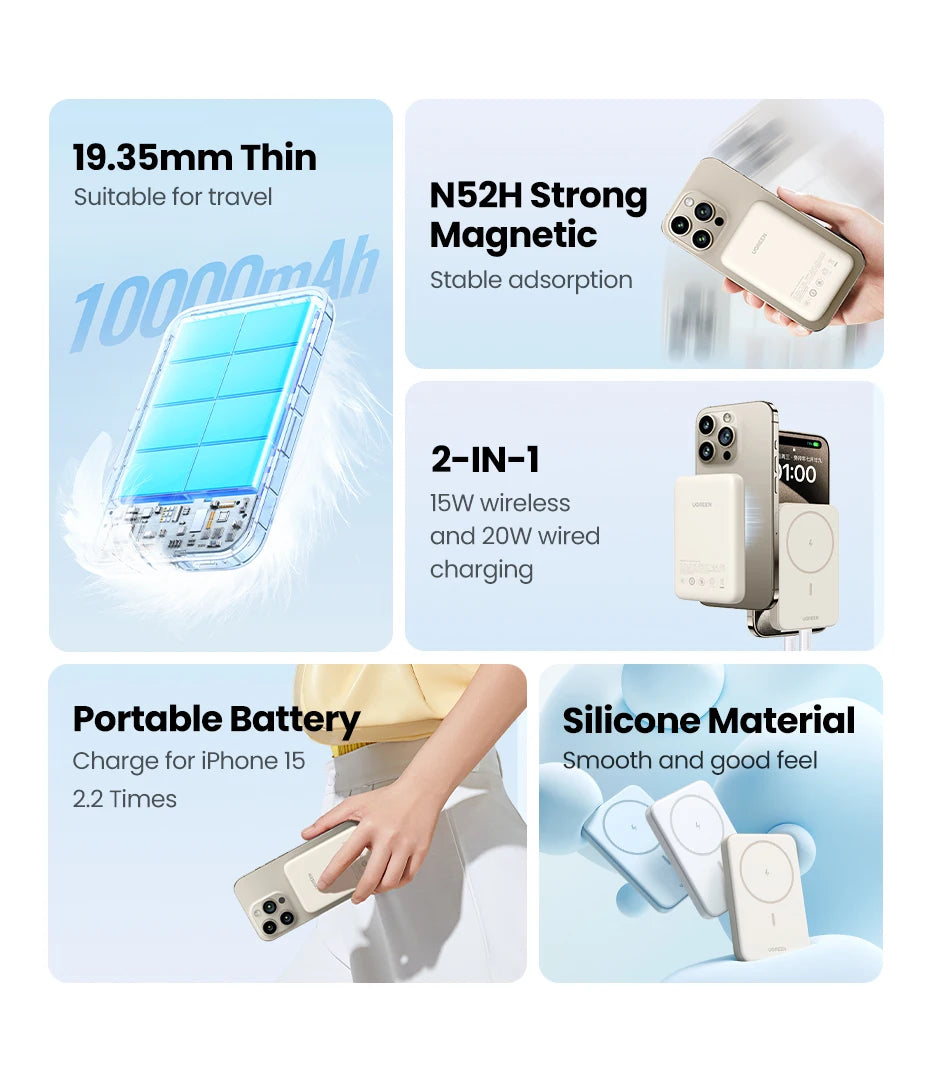 UGREEN PD20W Power Bank Magnetic 10000mAh Portable Wireless Fast Charging PowerBank for Magsafe for iPhone 17 15 Pro Max 16 Pro
