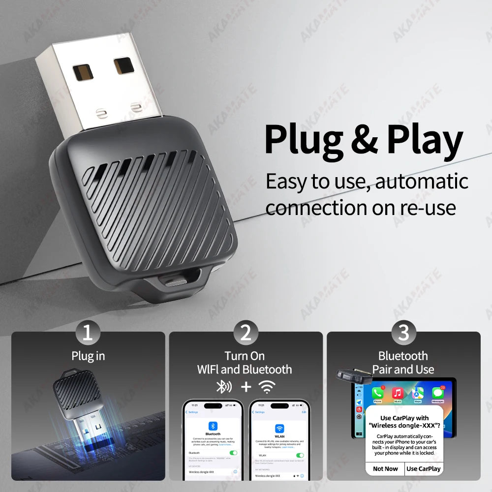 Wireless Mini CarPlay Adapter for VW Toyota Audi for OEM Wired to Wireless CarPlay Android Auto Type-C USB Plug and Play Dongle