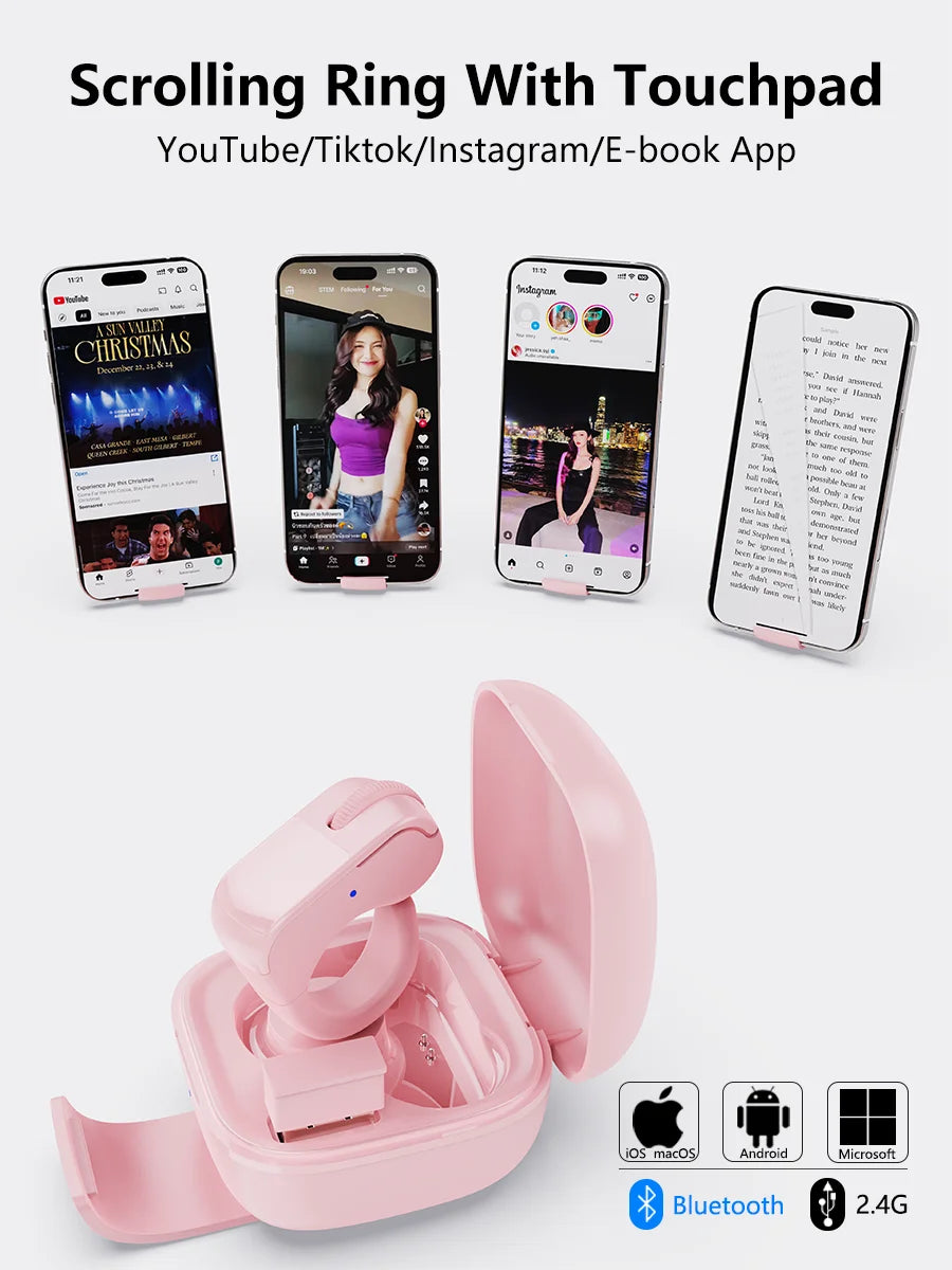Ring Mouse Bluetooth 2.4g Dual-Mode Wide Rechargeable Mini Light Weight Compatible Remote Control Short Video Speech Selfie Scan