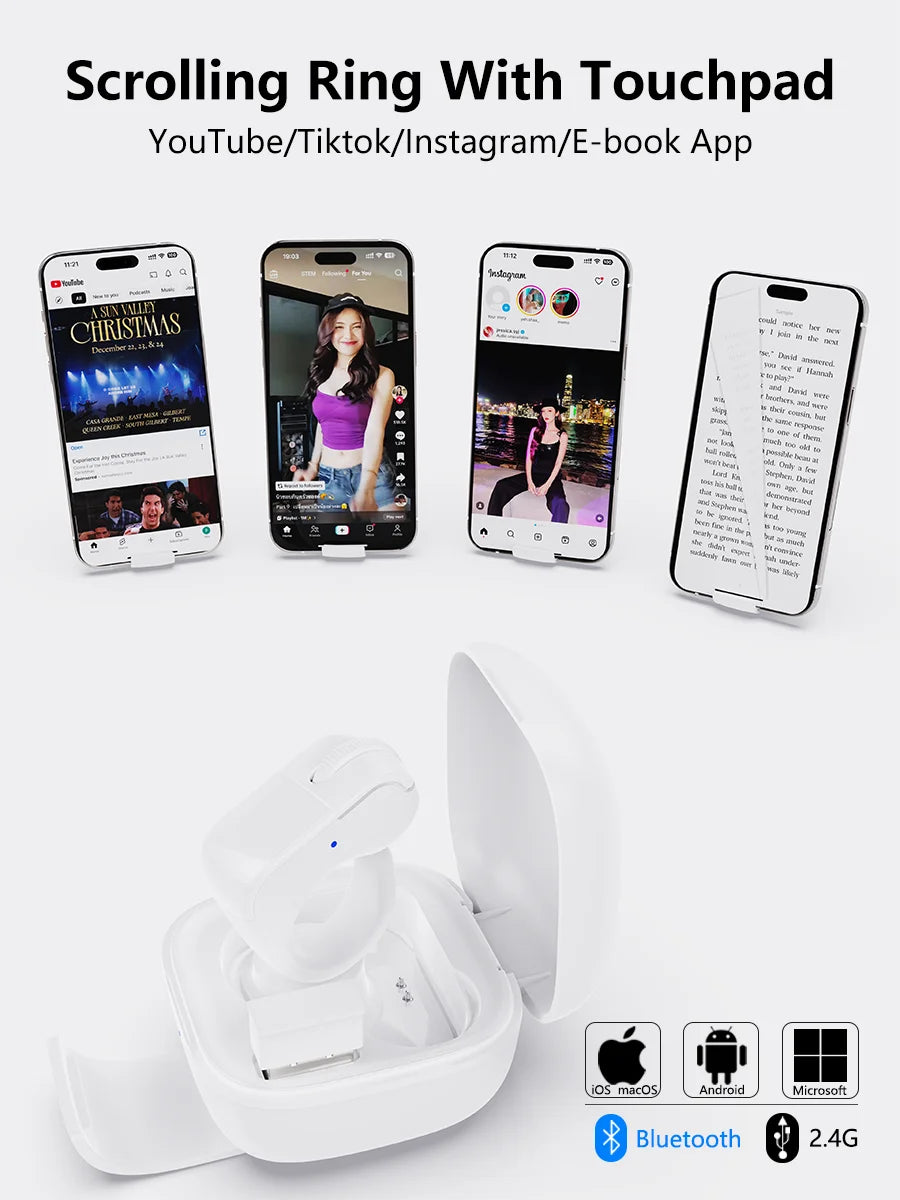 Ring Mouse Bluetooth 2.4g Dual-Mode Wide Rechargeable Mini Light Weight Compatible Remote Control Short Video Speech Selfie Scan