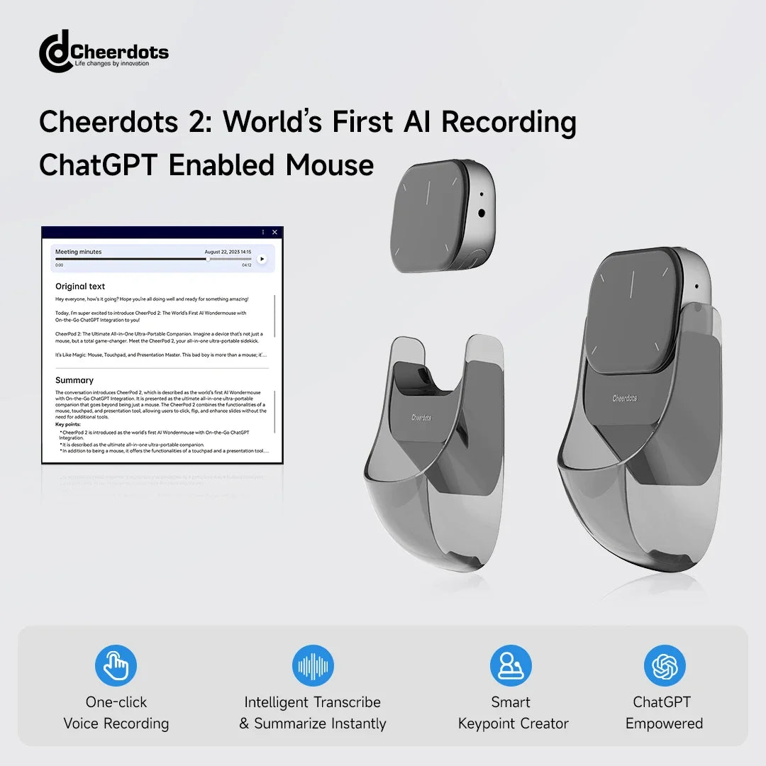 CheerTok Cheerdots2 Wireless Touchpad All-in-one Pocket AirMouse AI Recording ChatGPT Enabled Mouse Presenter Smart Phone Remote
