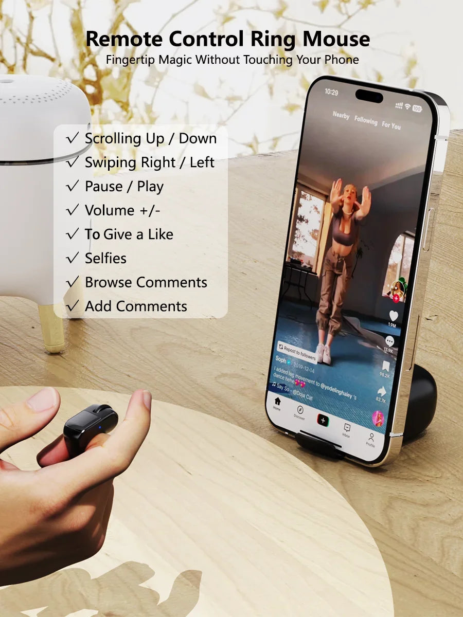 Ring Mouse Bluetooth 2.4g Dual-Mode Wide Rechargeable Mini Light Weight Compatible Remote Control Short Video Speech Selfie Scan