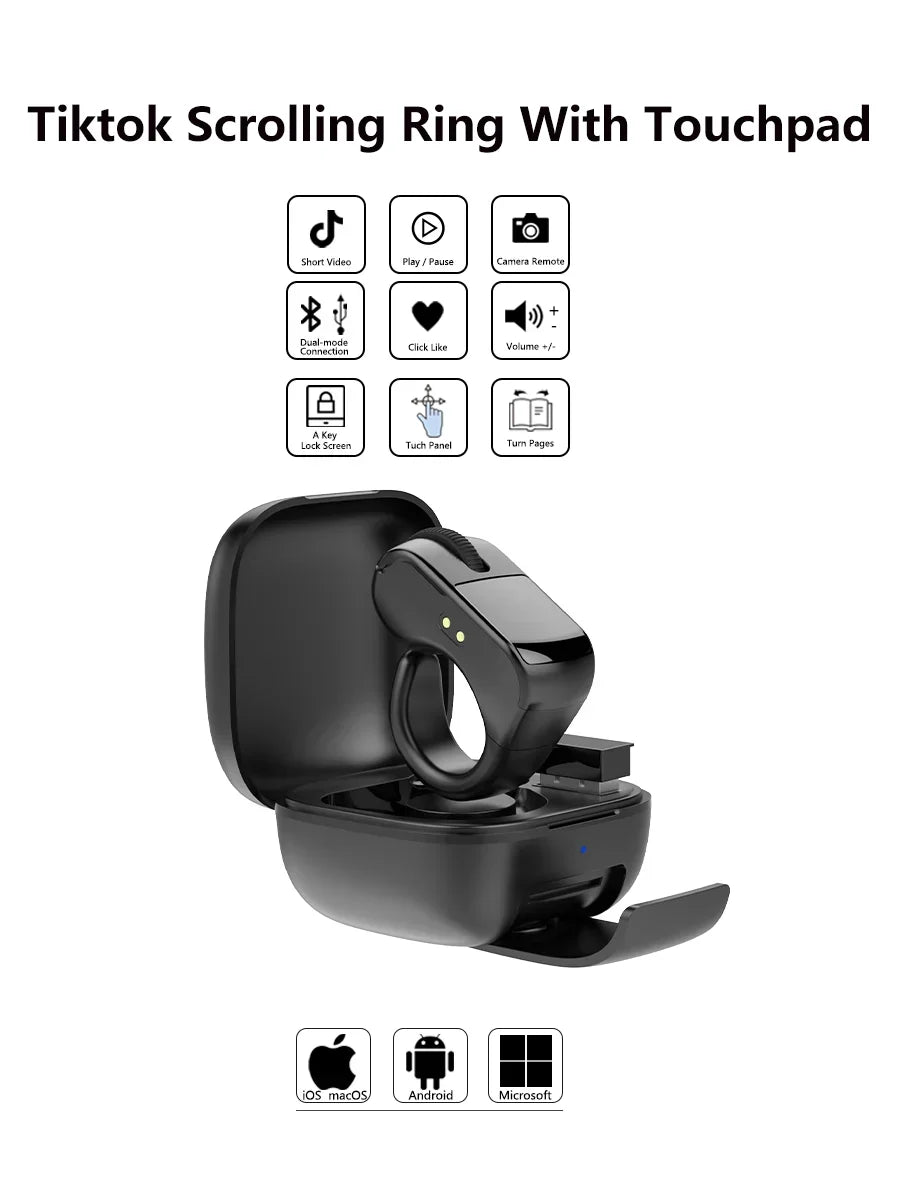 Ring Mouse Bluetooth 2.4g Dual-Mode Wide Rechargeable Mini Light Weight Compatible Remote Control Short Video Speech Selfie Scan