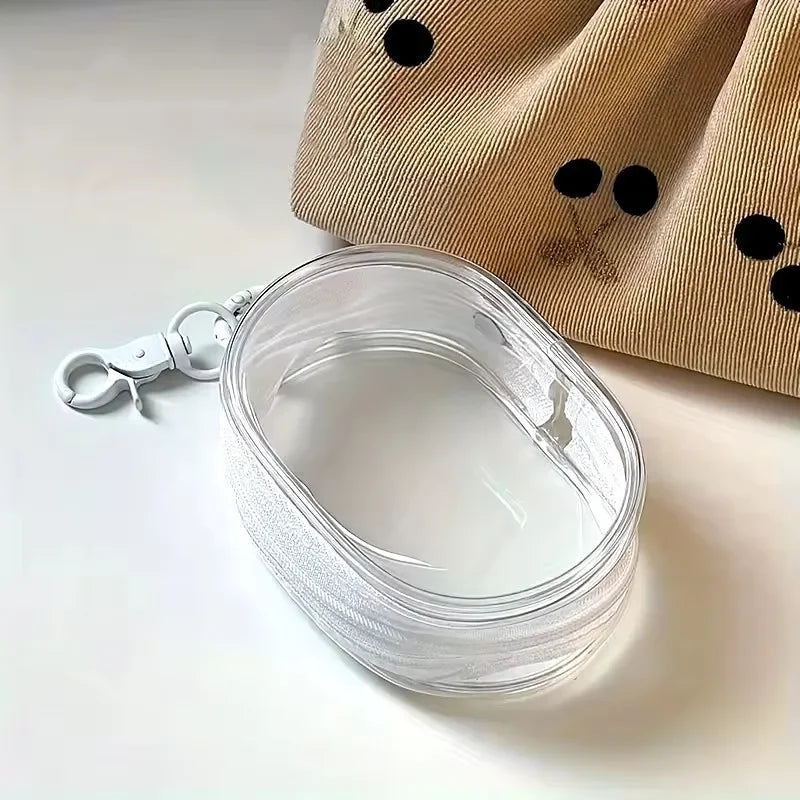 Portable Mini Clear Zipper Storage Bag - Space-Saving Cable Organizer for Earphones Chargers Versatile with Handy Keychain Loop
