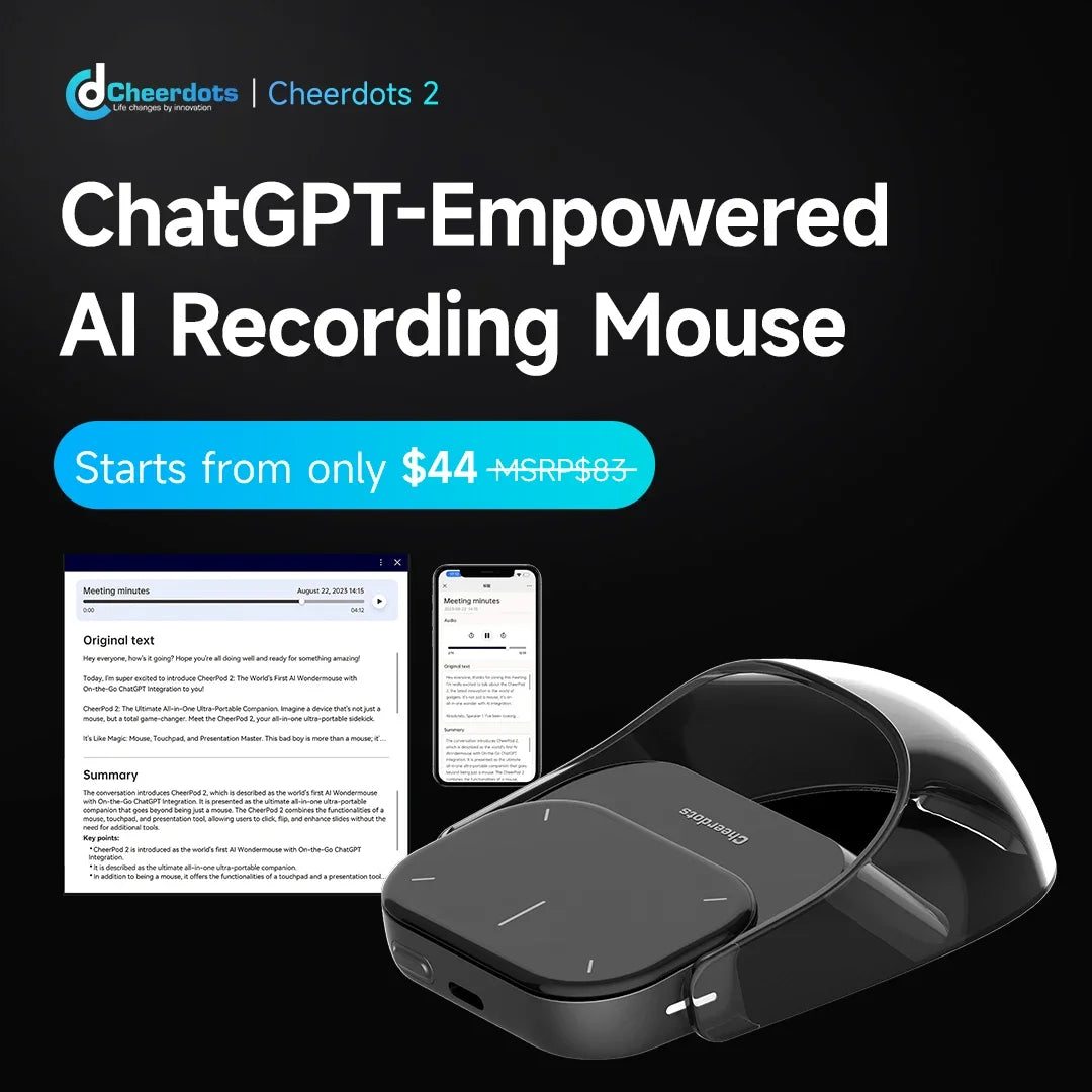 CheerTok Cheerdots2 Wireless Touchpad All-in-one Pocket AirMouse AI Recording ChatGPT Enabled Mouse Presenter Smart Phone Remote