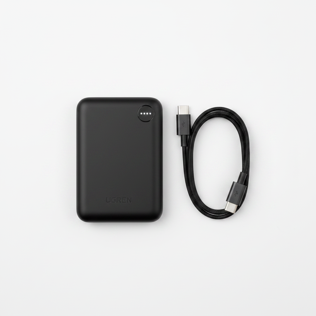 UGREEN Power Bank flat lay with USB-C cable